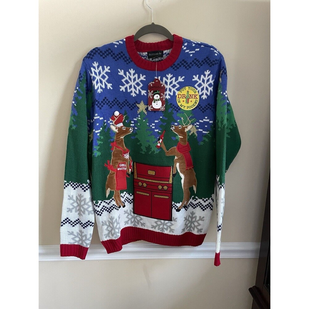Xmas Sweater With Hold My Drink Feature Pocket Sz S NWT